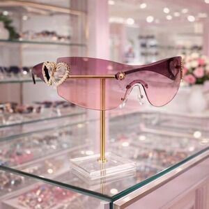 Sunglasses Women Rose Rectangle Rimless Sleek Wrap Around Tinted Fashion